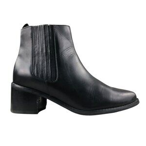 Blondo Women's Size 7.5M Elvina Black Waterproof Leather Ankle Mid Heel Boots